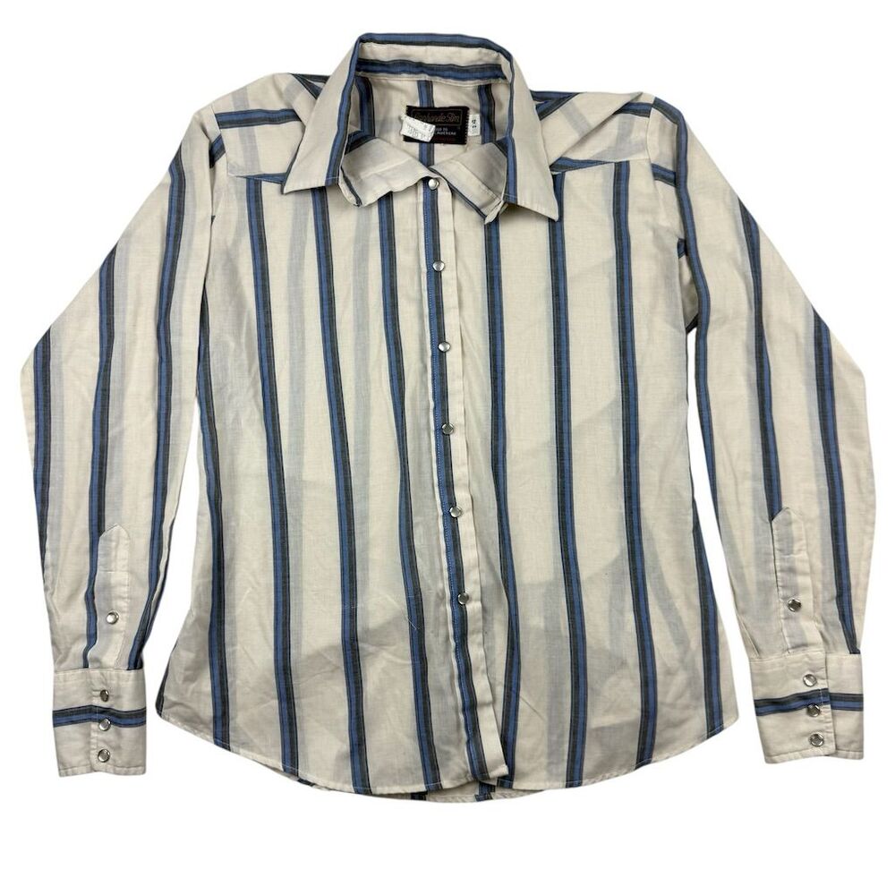 Panhandle Slim Women’s Vtg White & Blue Striped Button-Up Shirt Size 14 Western